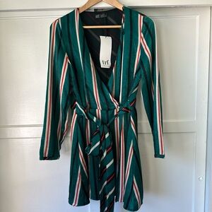 ZARA Green Striped Wrap Dress